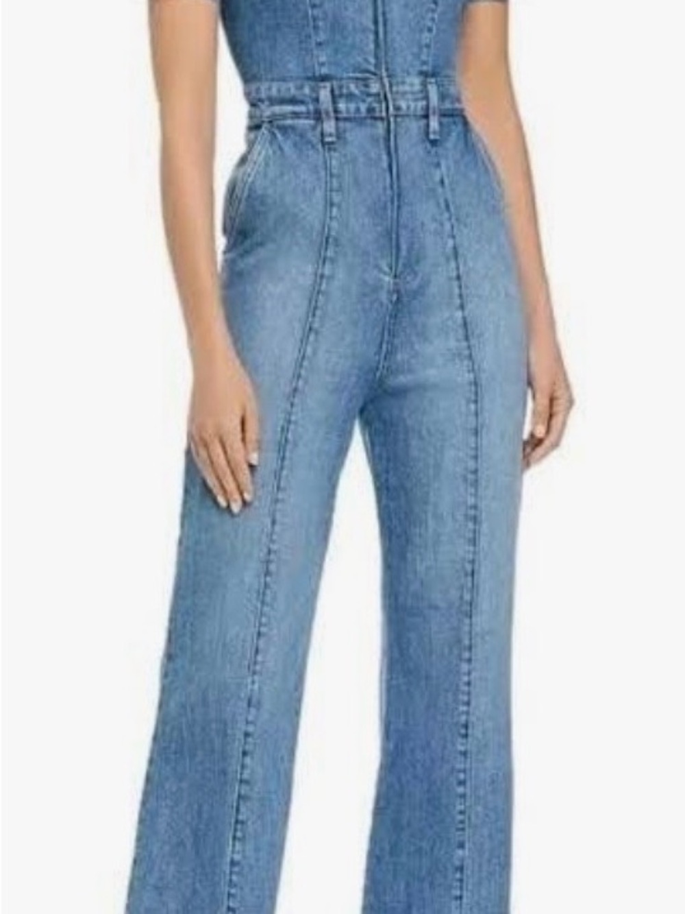 Alice + Olivia “Gorgeous” Denim Jumpsuit w Raw Hem, Size 27 - Picture 4 of 12
